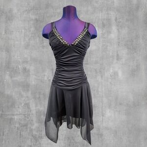 Vintage Deb Whimsigoth Black Ruched Studded Handkerchief Hem Dress Small i38